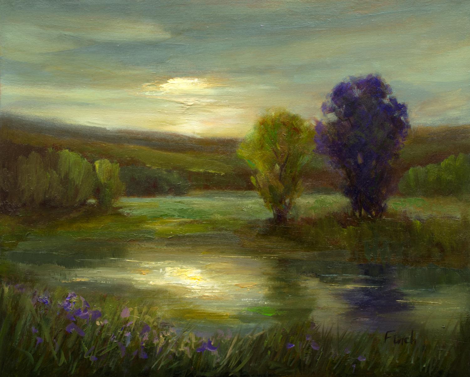 Sheila Finch Landscape Painting - Moonlit Glow, Oil Painting