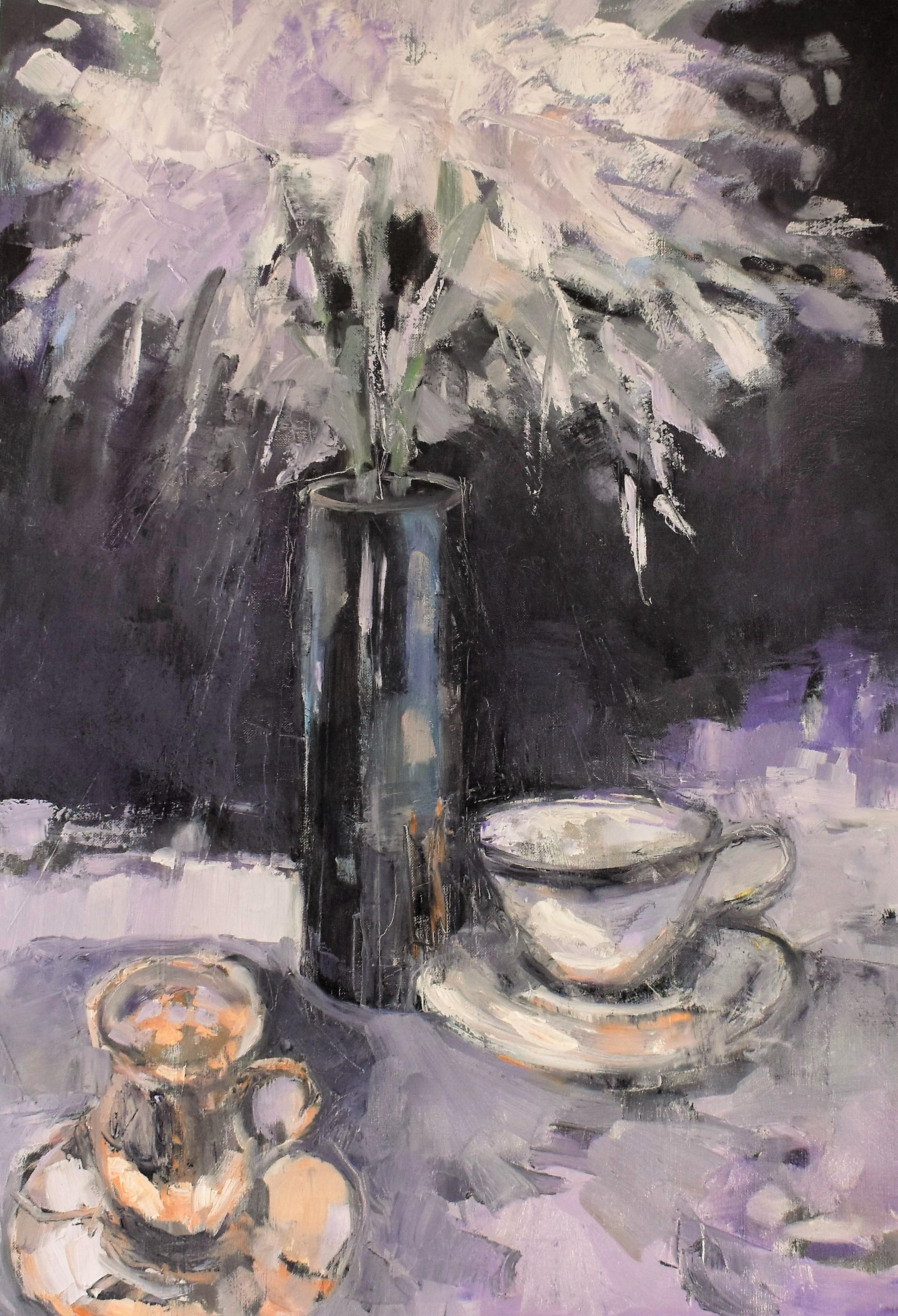 Teacups and a Belief in Floral Design, Oil Painting - Art by Mary Pratt