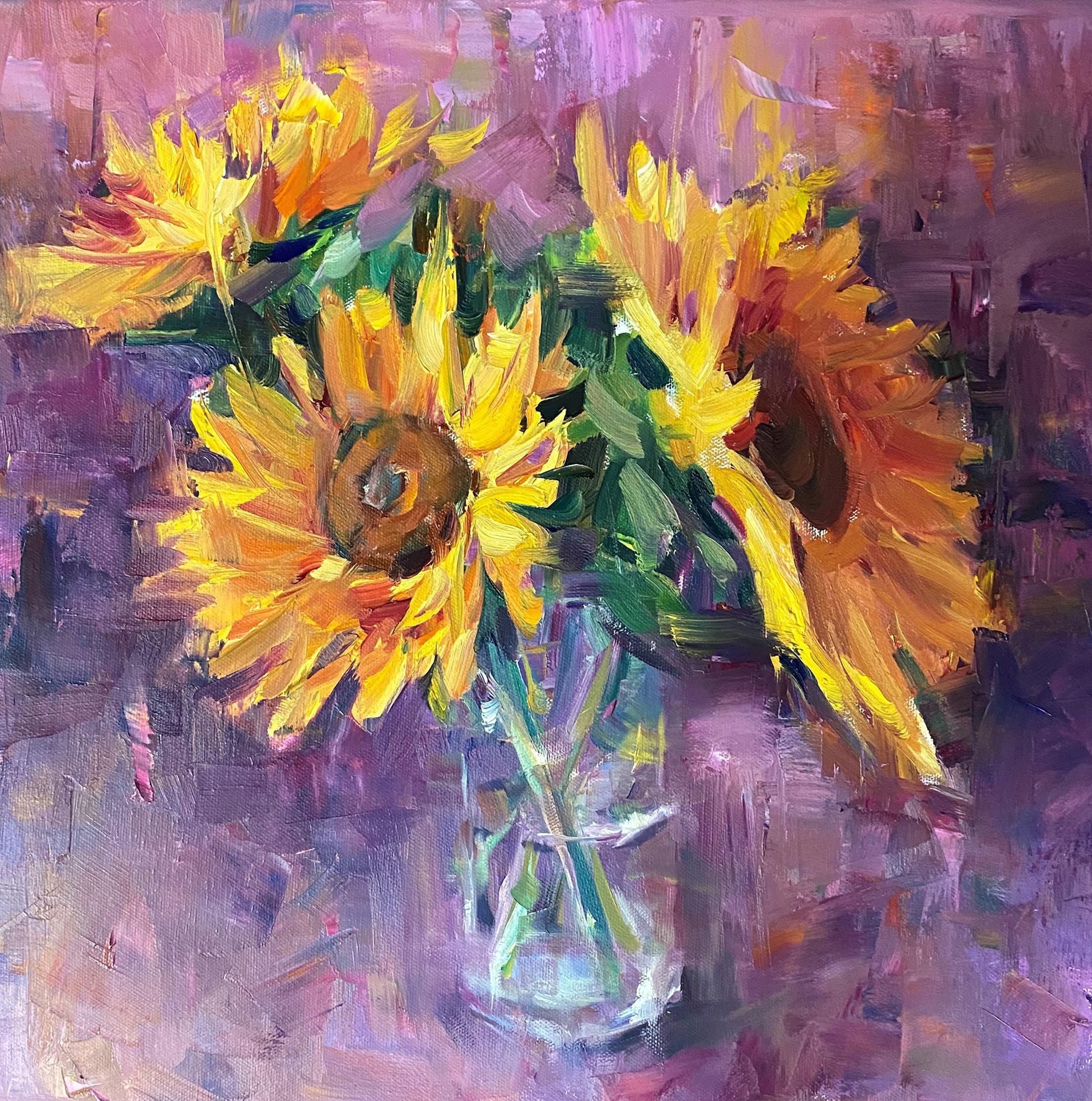 Jerry Salinas Still-Life Painting - Sunflowers, Oil Painting