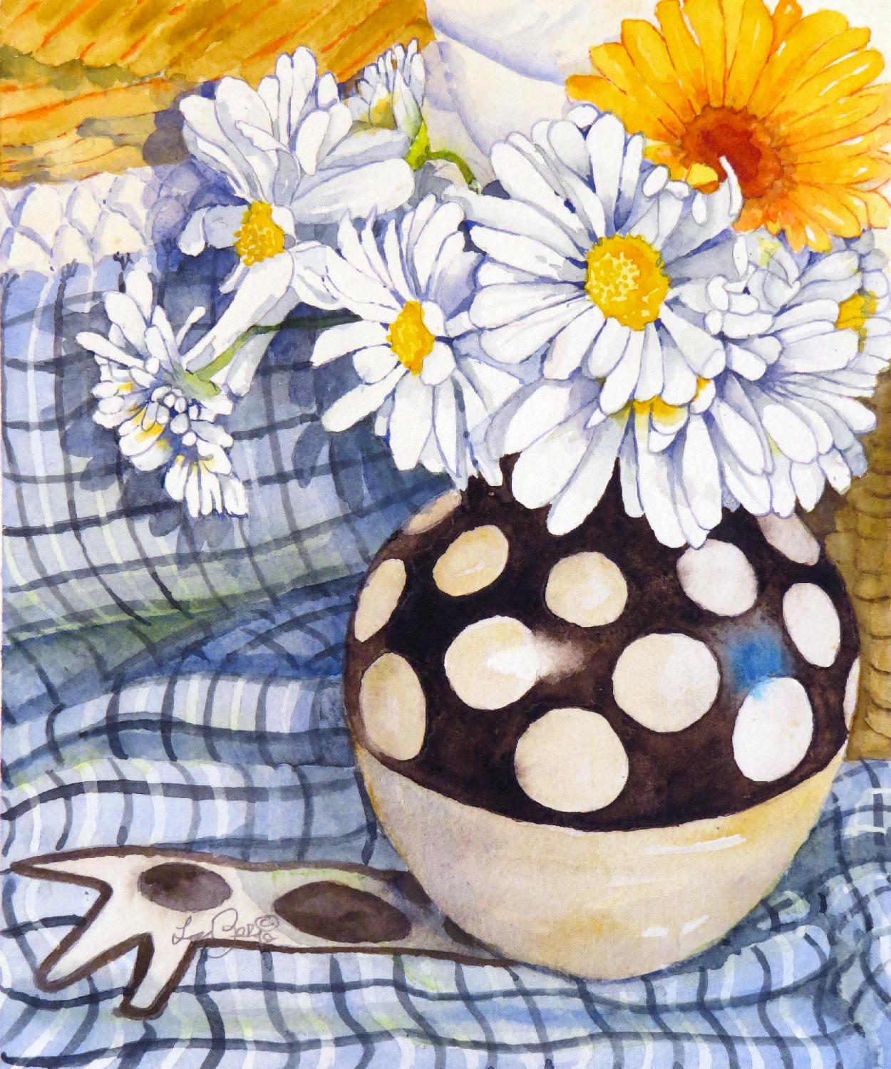 Nancy LaBerge Muren Still-Life - Daisies, Dots, Circles, Original Painting