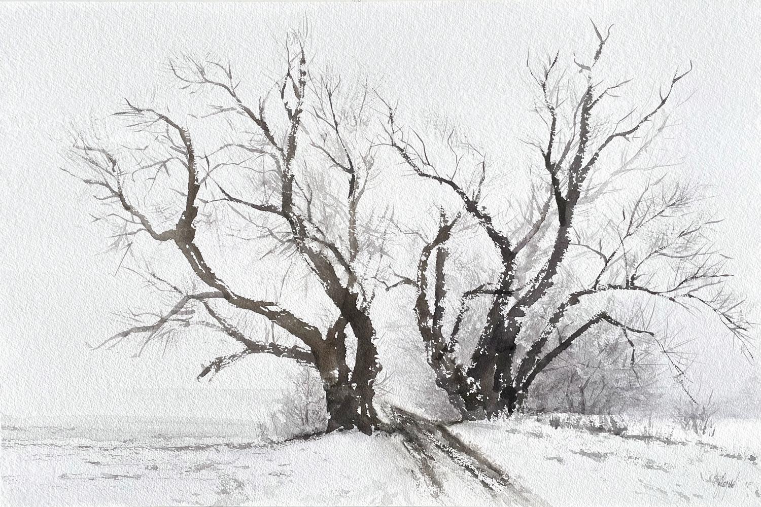 Poplars in Winter, Original Painting - Art by Jill Poyerd