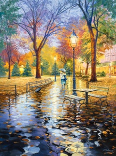 Serene Evening Stroll, Central Park, New York, Oil Painting