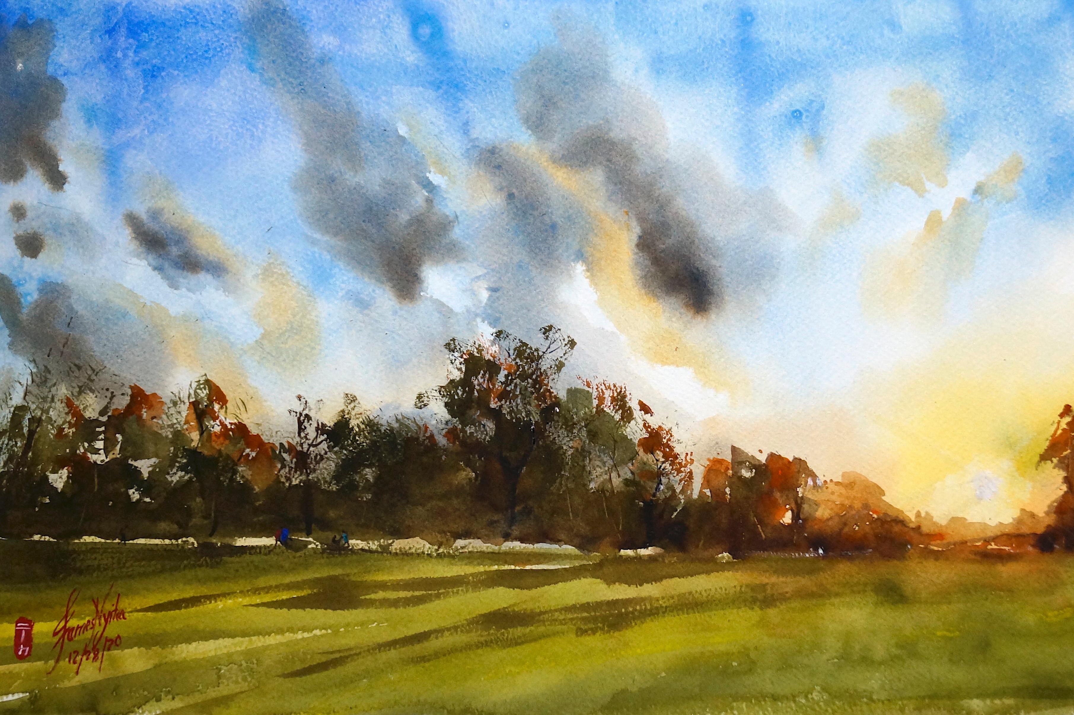 Puesta de sol en Fairwood Park, Pintura original - Art de James Nyika