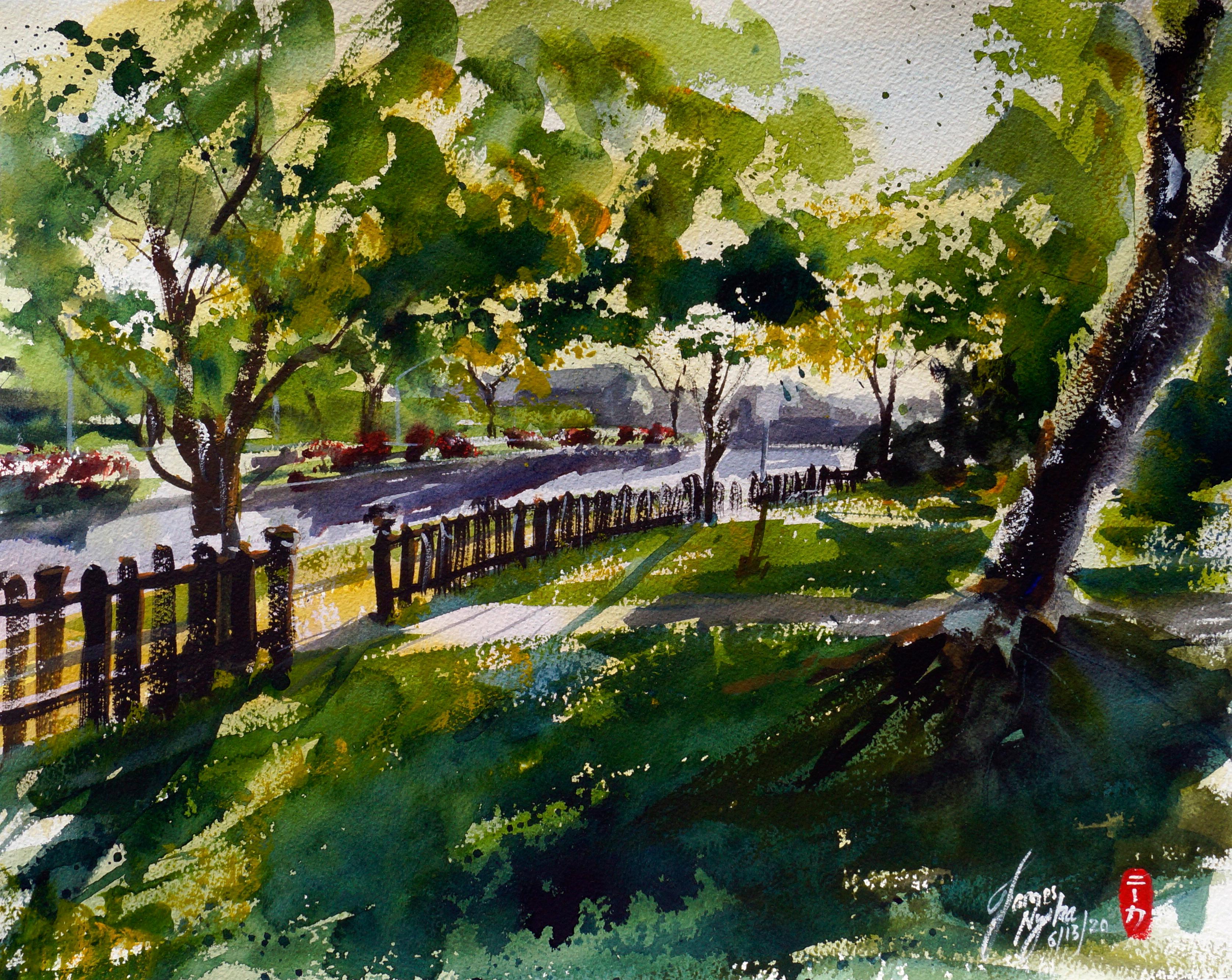 Neighborhood Morning, Original Painting - Art by James Nyika