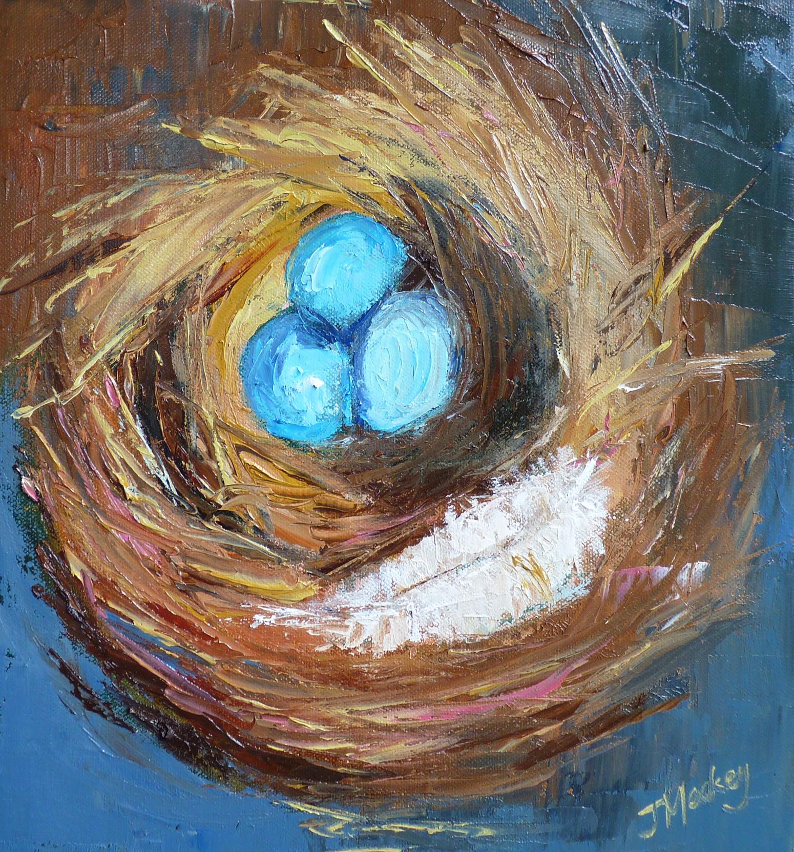 A Nest and a Feather, Oil Painting - Art by Judy Mackey