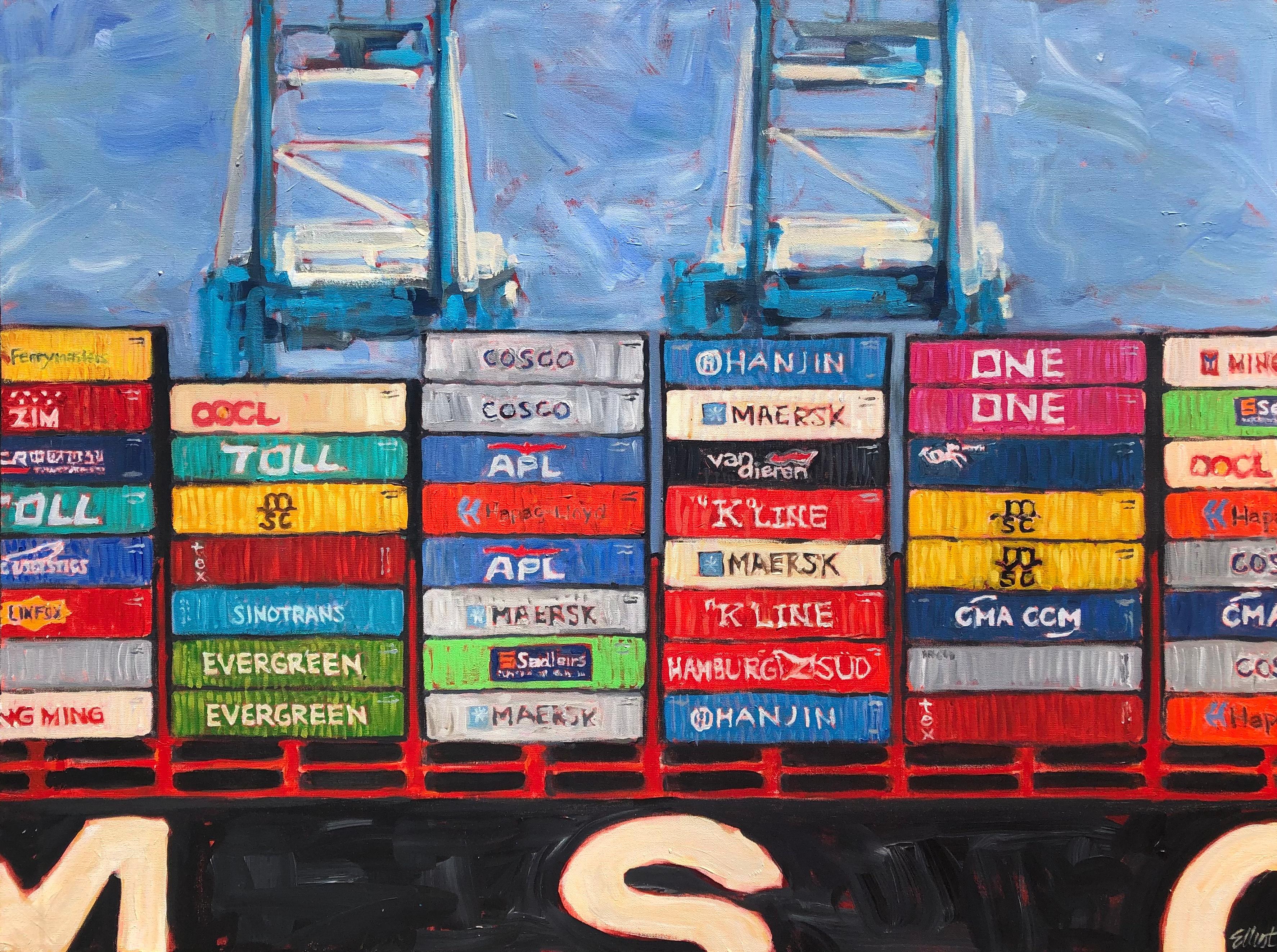 Elliot Coatney Landscape Painting - Container Ship 1, Original Painting