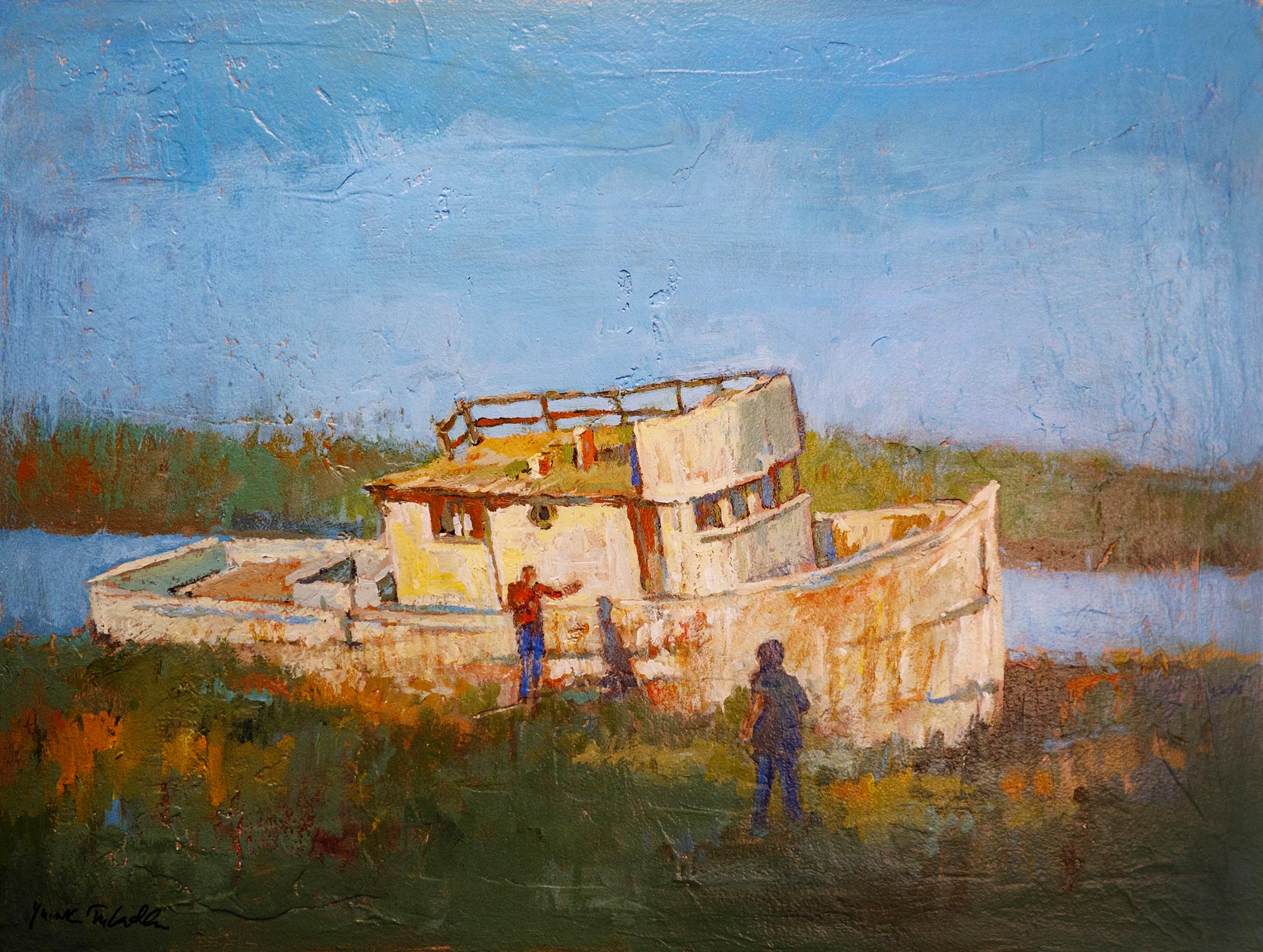 An Abandoned Boat in Inverness, Original Painting - Art by Yuvak Tuladhar