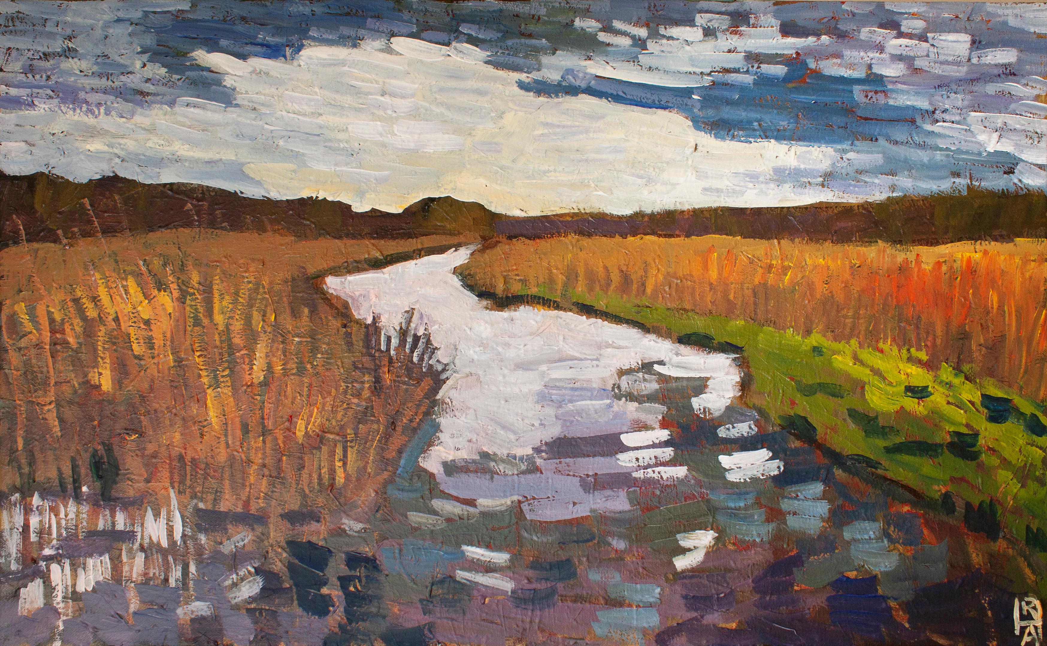 Robert Hofherr Landscape Painting - Winter Creek, Original Painting