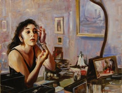 La fille dans le miroir, peinture à l'huile