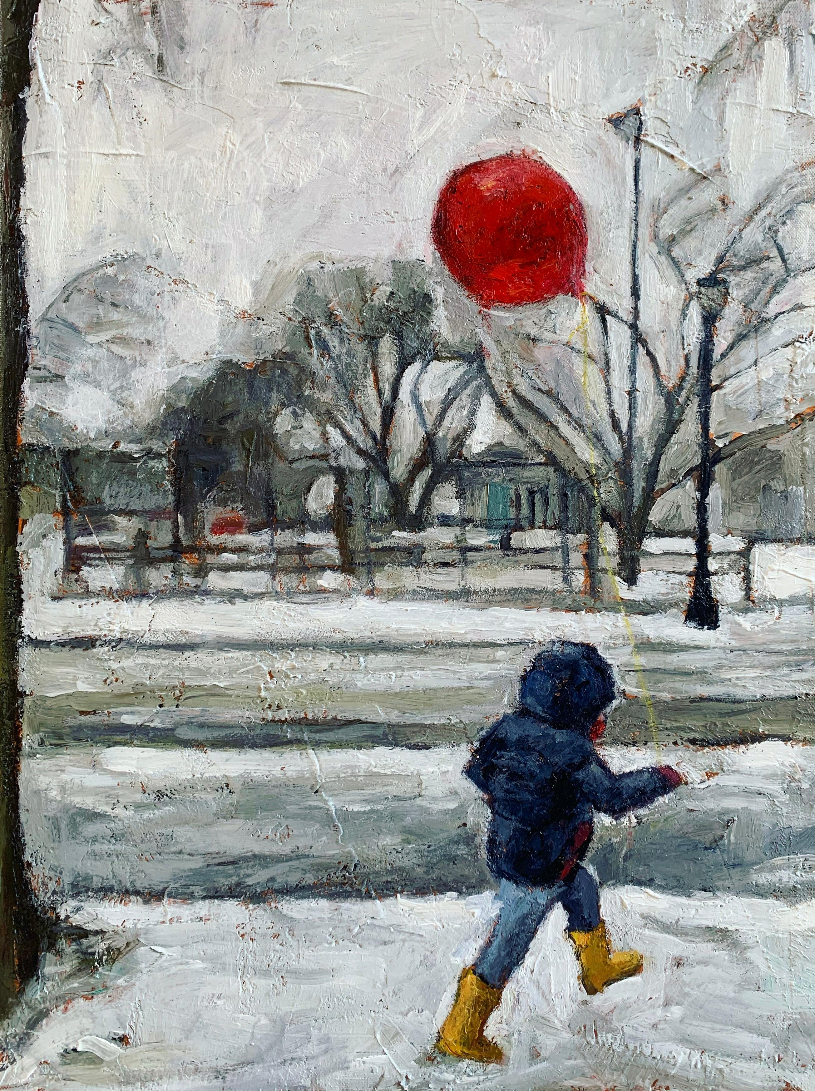 Nava Lundy Figurative Painting - Snow Day, Original Painting