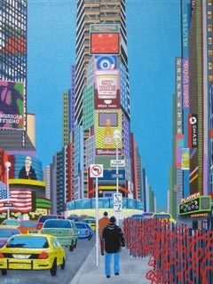 Used Red Sculptures in Times Square, Original Painting