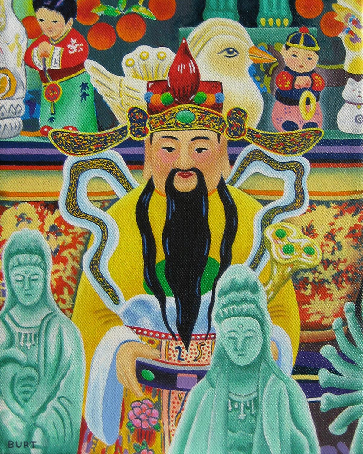 Still-Life Painting de Leroy Burt - Tienda de regalos en Chinatown, Pintura original