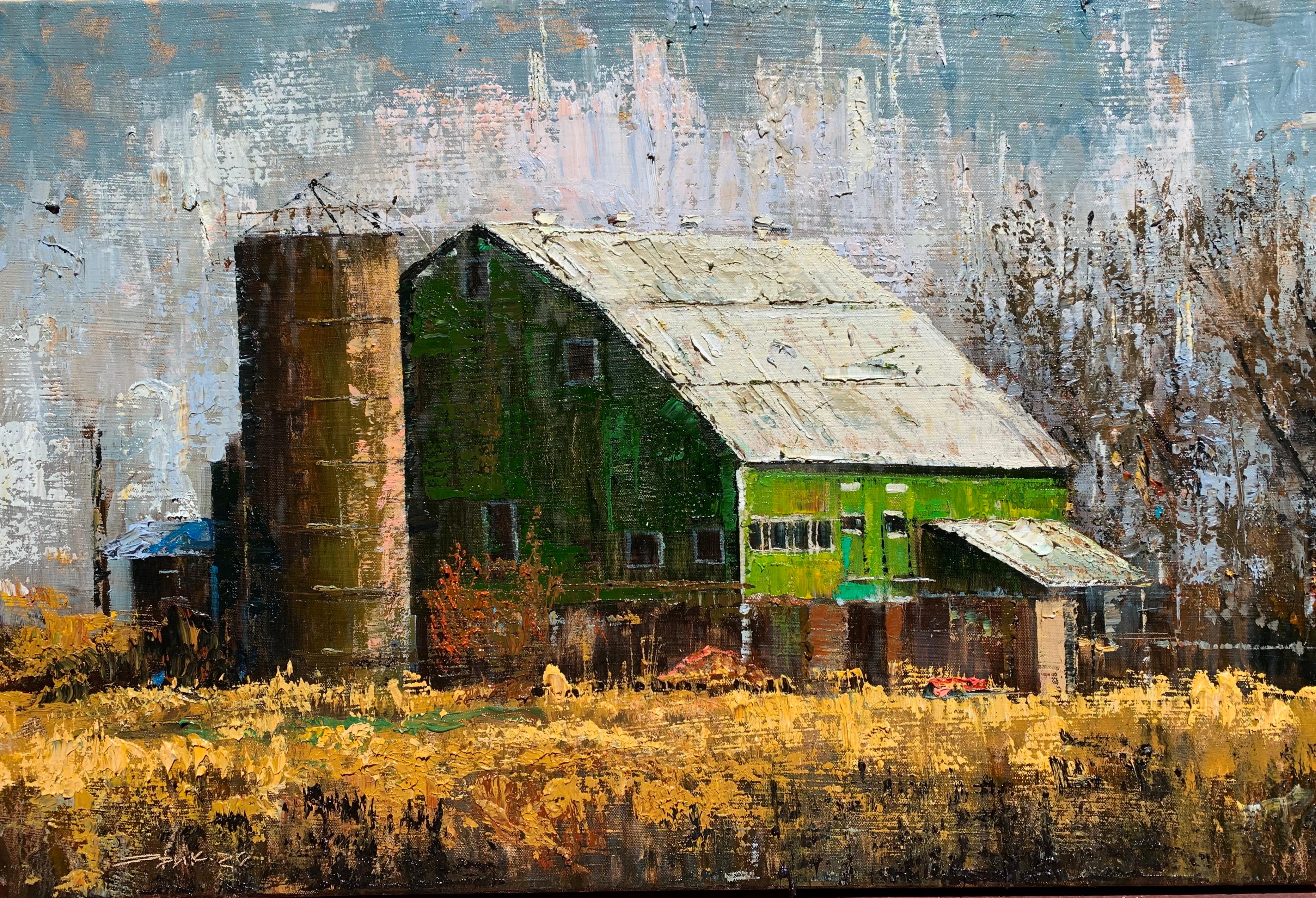 Eric Alfaro Interior Painting - Green Barn, Oil Painting