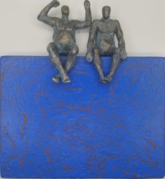 Peaceful Couple auf blauem Sockel, Originalgemälde