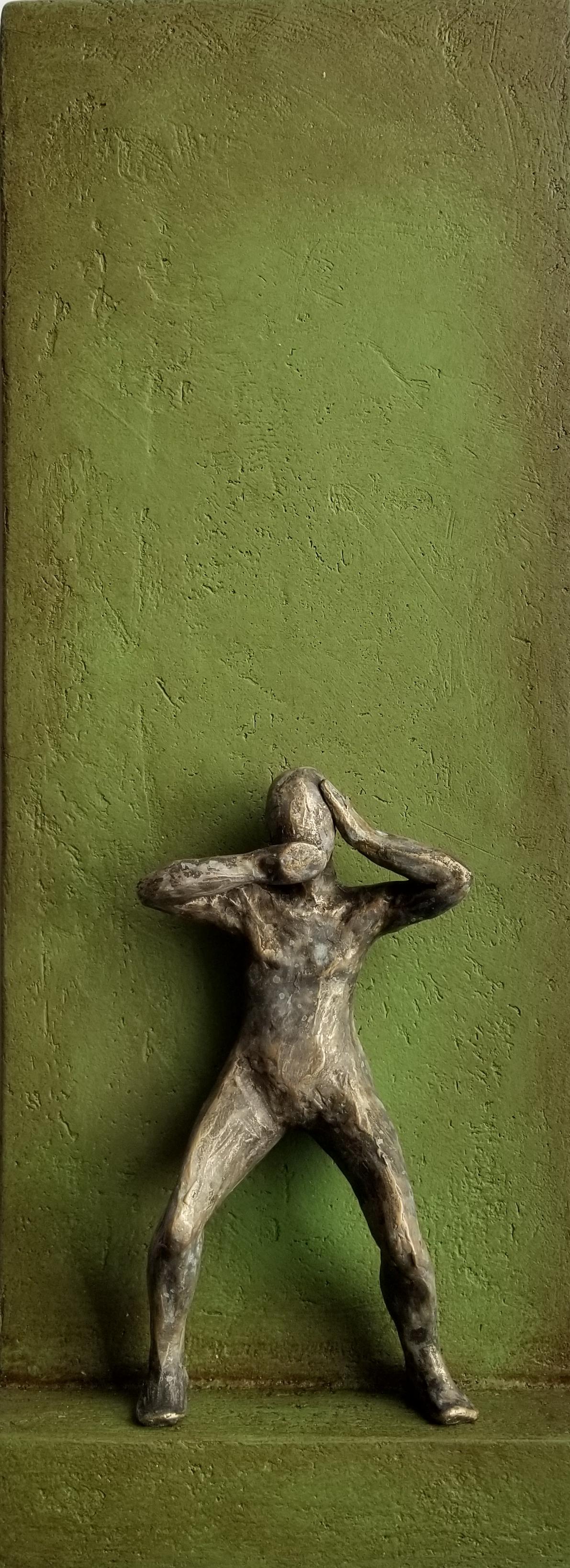 Small Being Standing on Green A, Original Painting - Mixed Media Art by Yelitza Diaz
