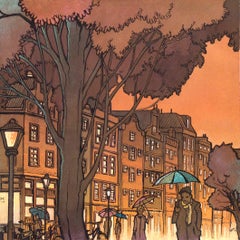 Amsterdam in the Rain (Amsterdam sous la pluie), peinture originale