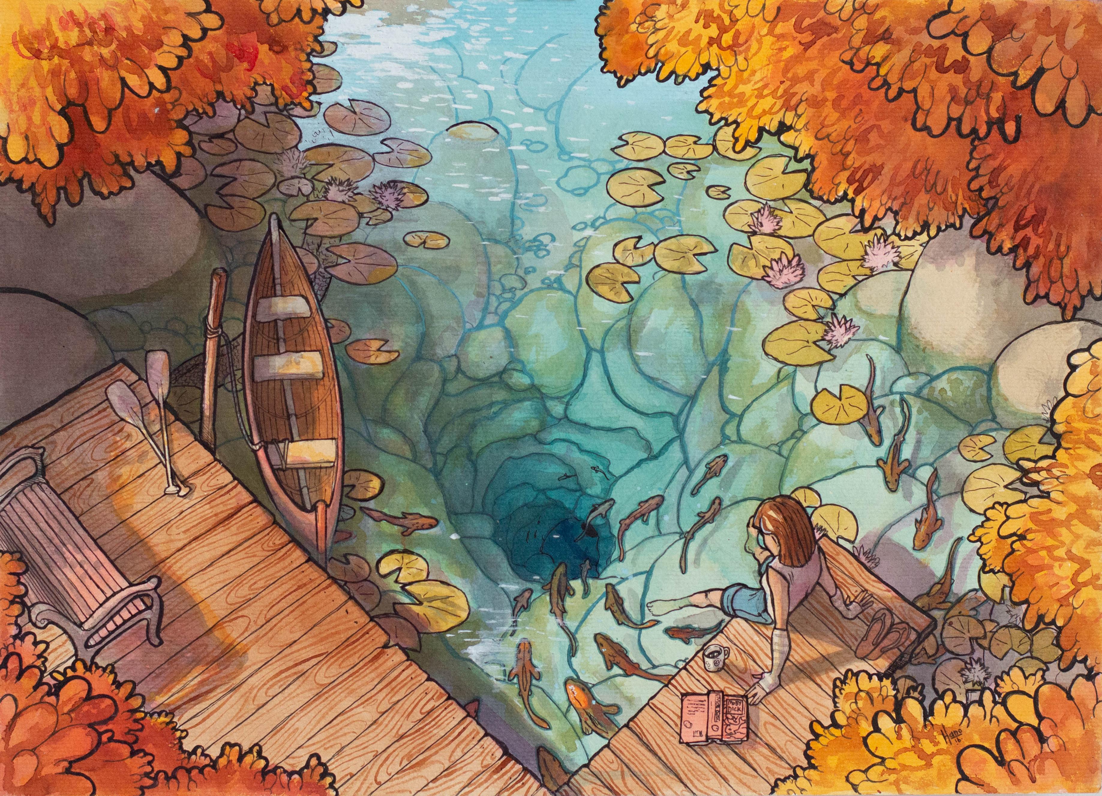 The Lagoon, Original Painting - Mixed Media Art by Hano Dercksen