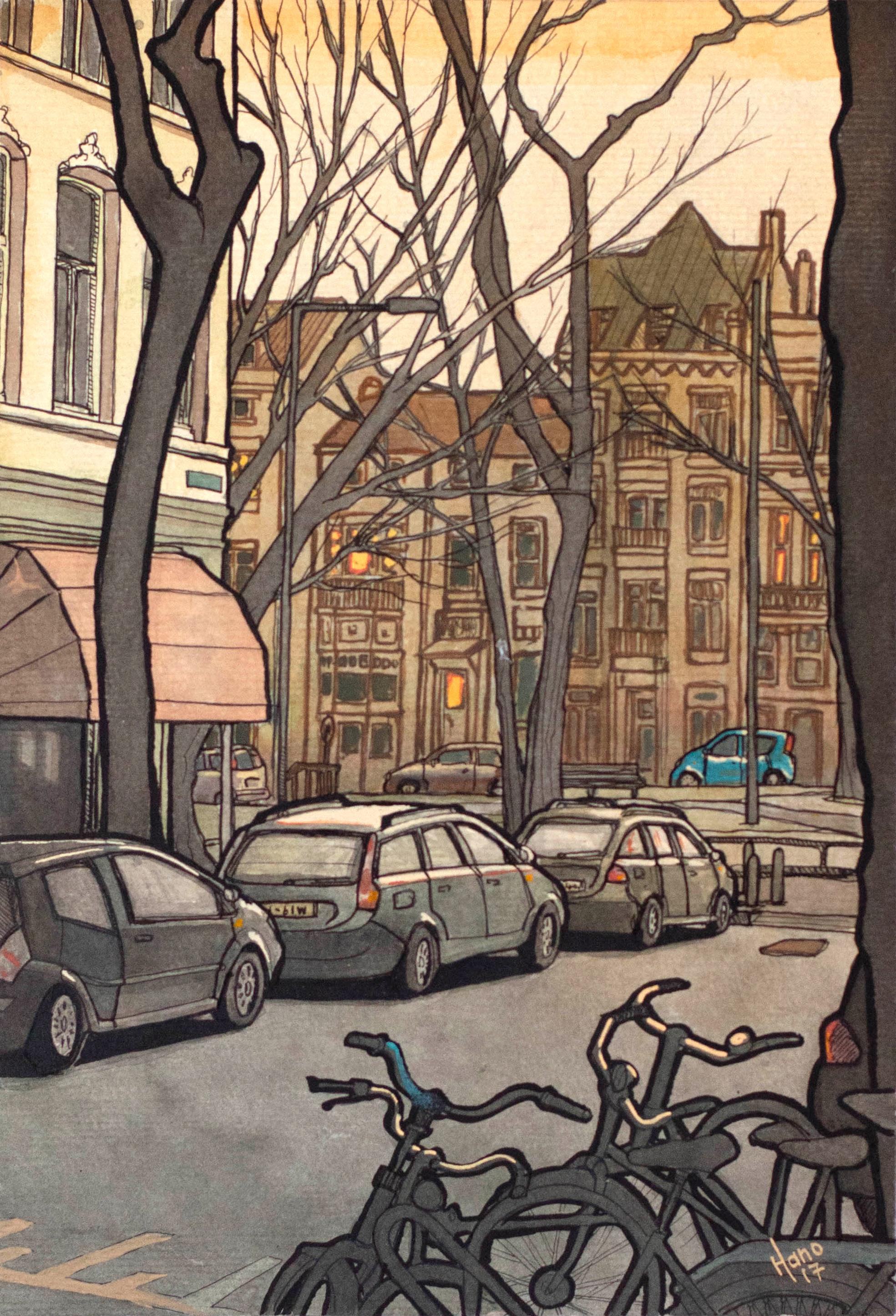 Rotterdam Streets, Original Painting - Mixed Media Art by Hano Dercksen