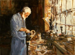 Le sculpteur sur bois, peinture à l'huile