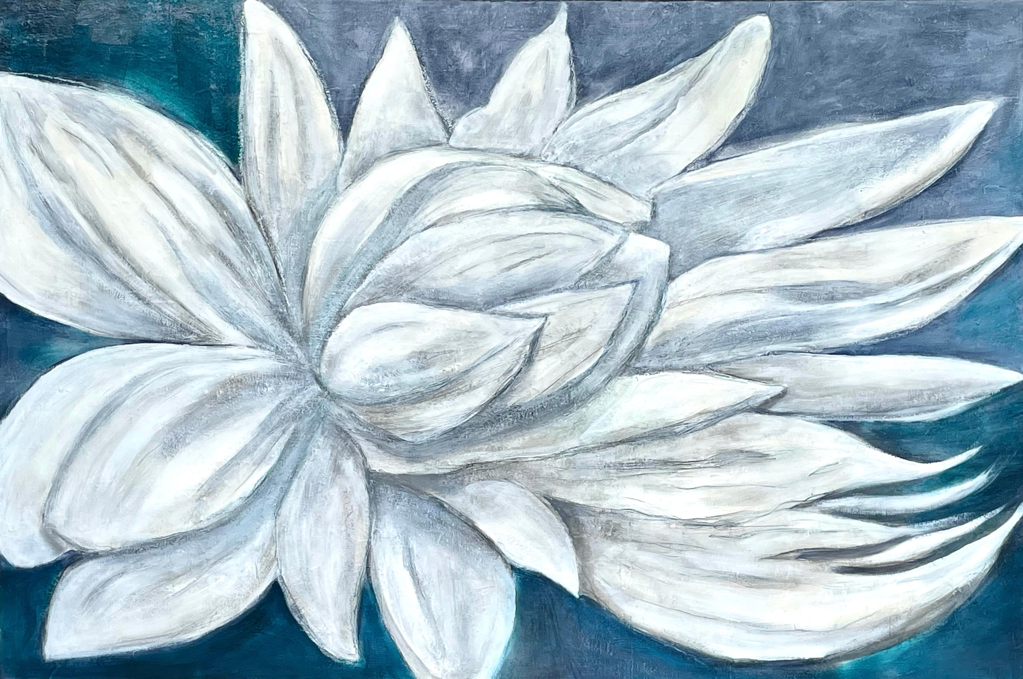 Still-Life Painting DL Watson - Lotus bleu, peinture d'origine