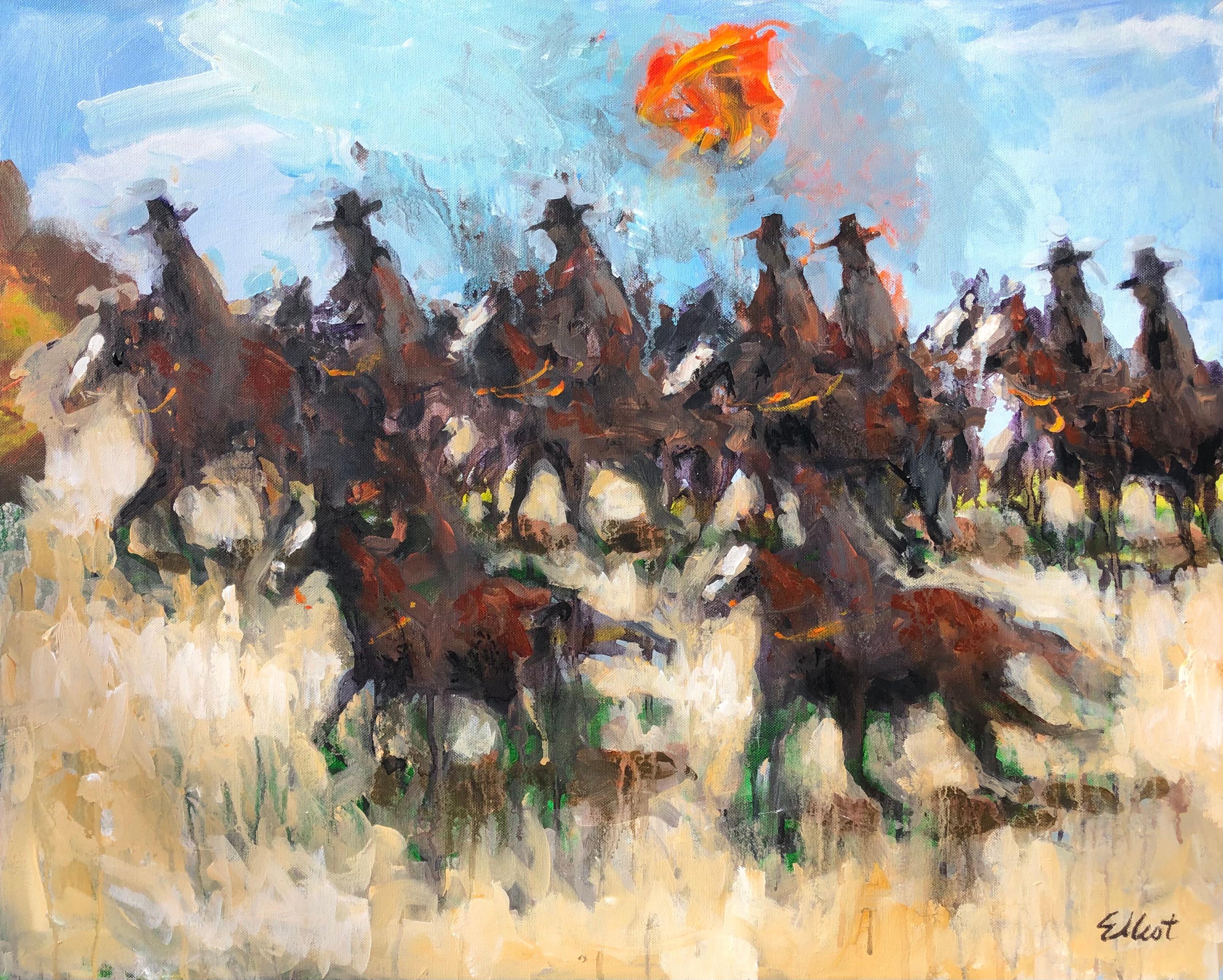 9 Cowboys, Original Painting - Art by Elliot Coatney
