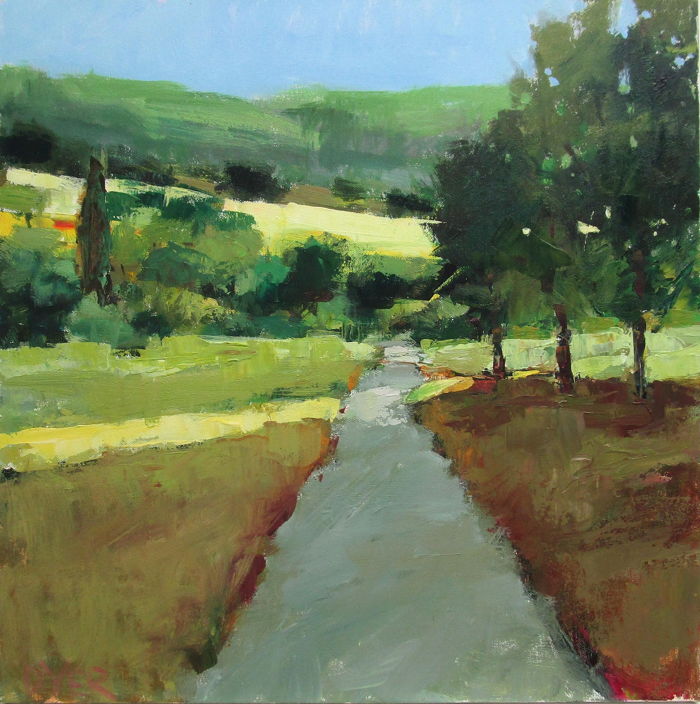Sunlight on Path, Provence, Original Painting - Art by Janet Dyer