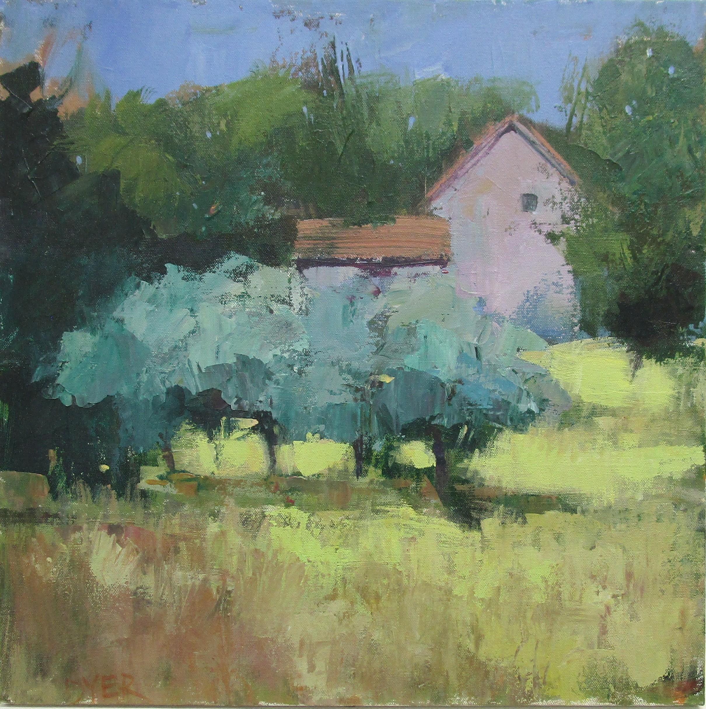 Janet Dyer Landscape Painting – Haus mit Olivenbäumen, Originalgemälde