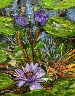 Three Violet Flowers, Oil Painting