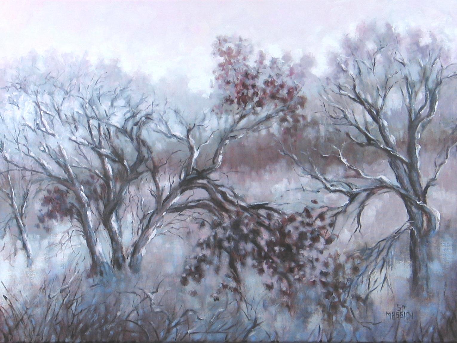 Suzanne Massion Landscape Painting - Frozen Oak Medley, Oil Painting