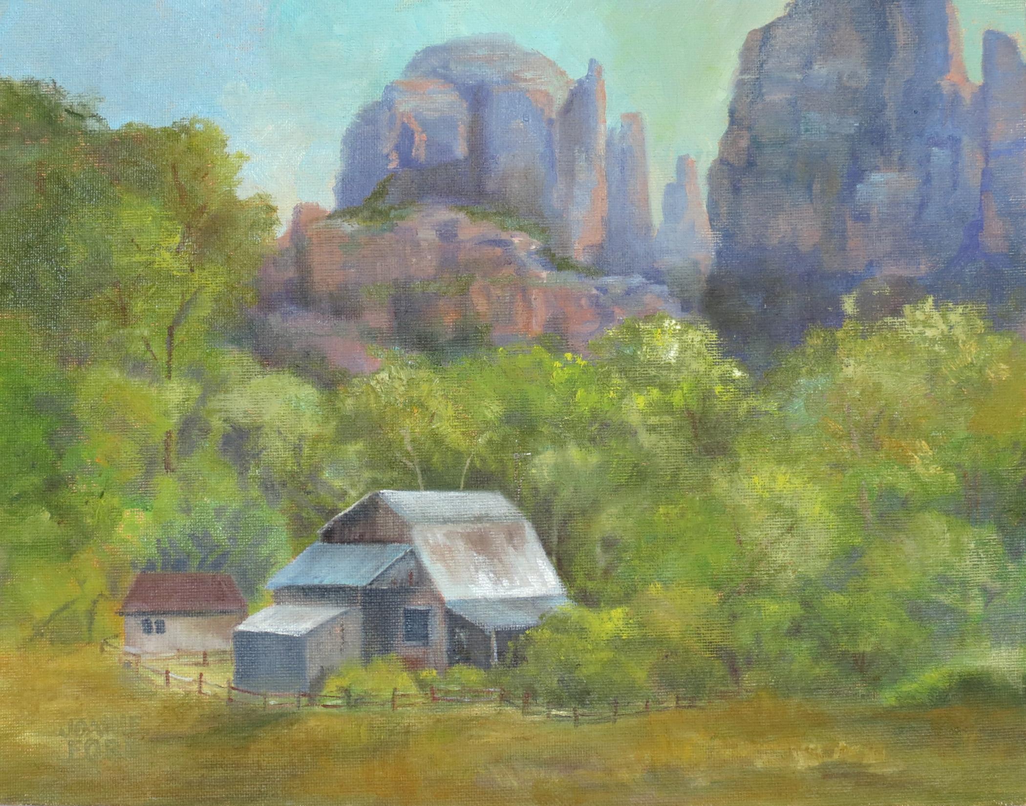 Joanie Ford Landscape Painting - Cathedral Rock Ranch, Oil Painting