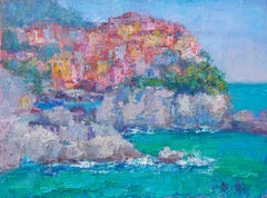 Le Village au bord de la mer, peinture à l'huile