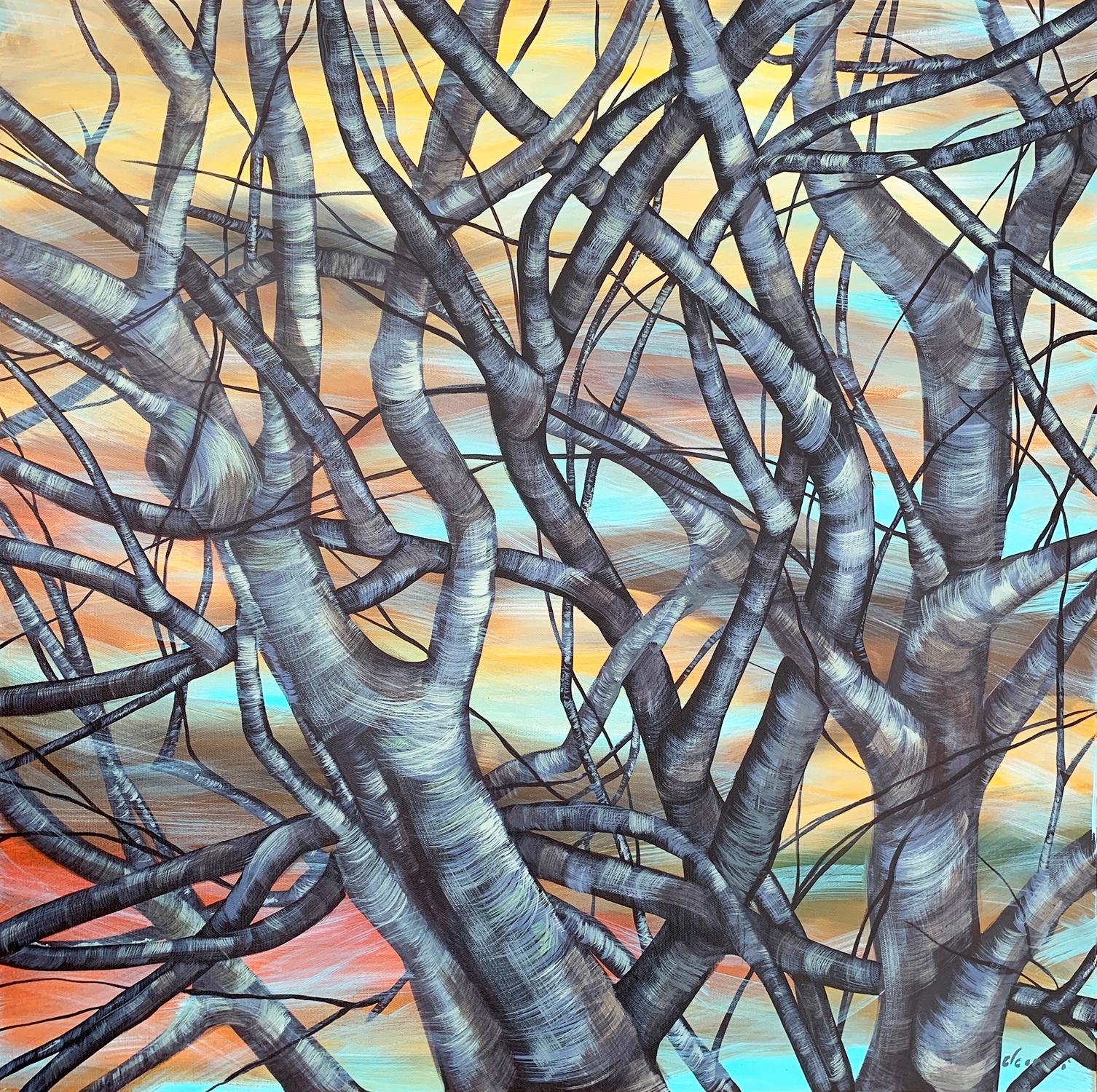 Tangled Up In Blue, Original Painting - Art by Donna Corvi