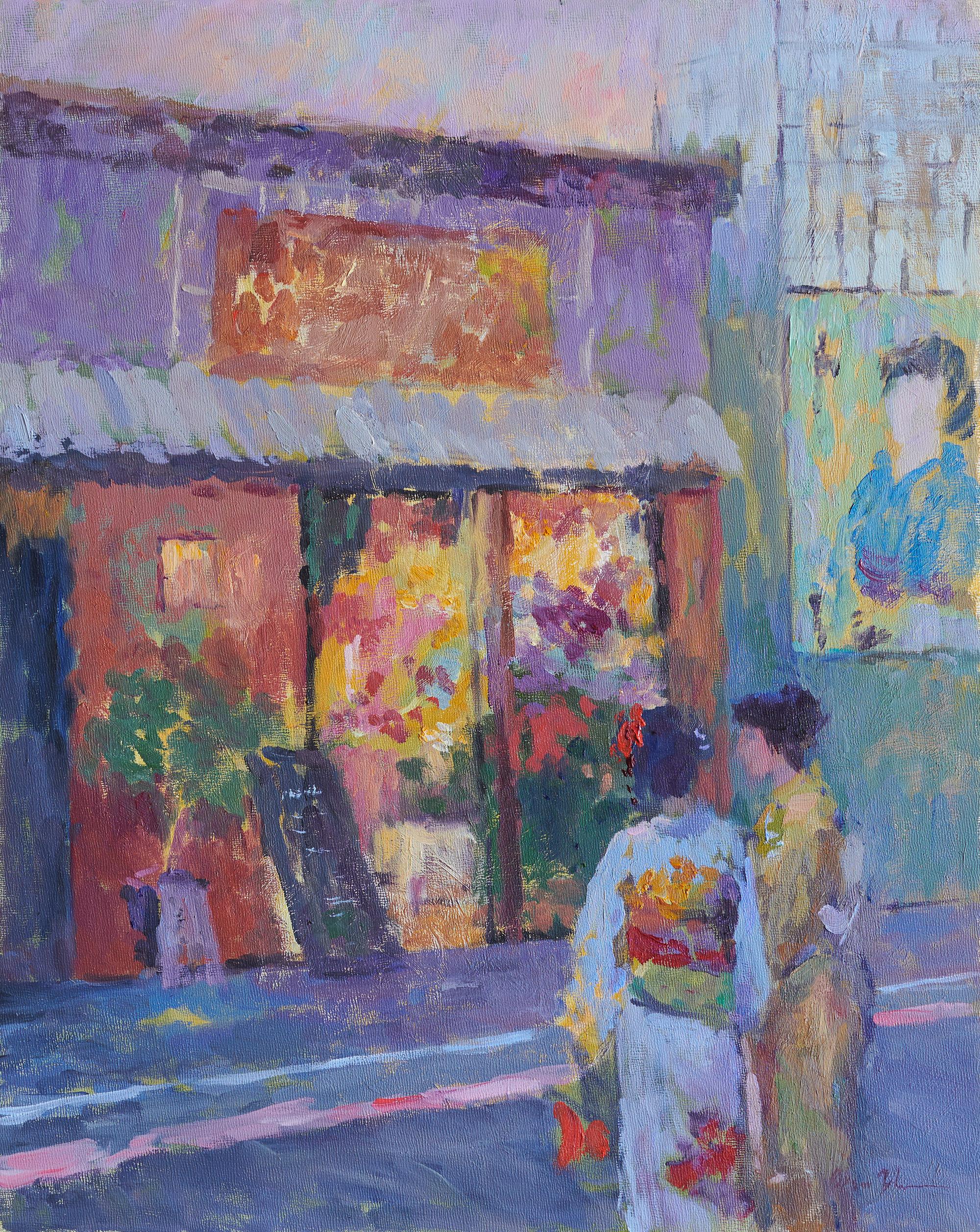 Oksana Johnson Landscape Painting - Kyoto Flower Shop, Oil Painting