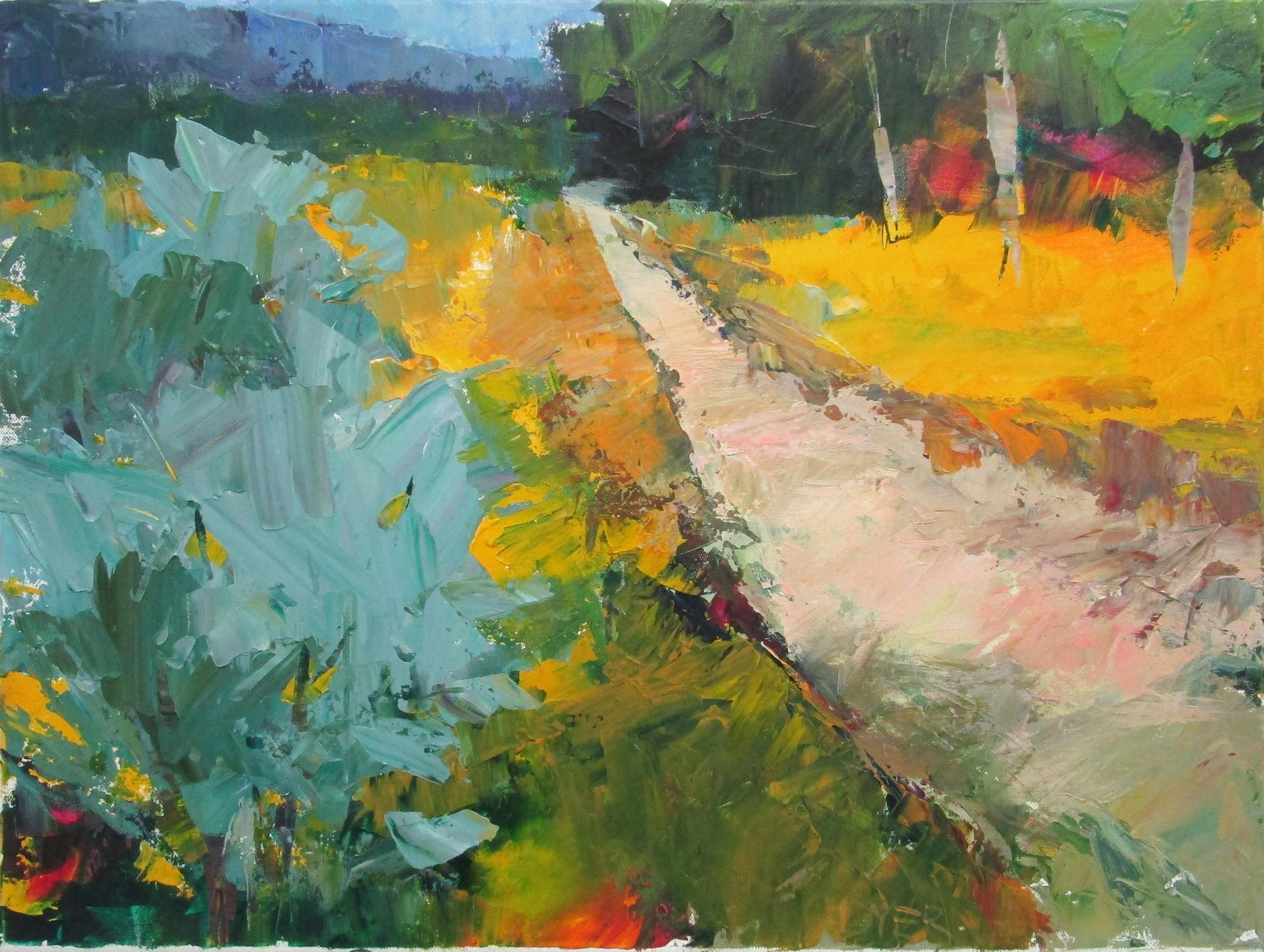 Path mit gelbem Gras, Originalgemälde – Art von Janet Dyer
