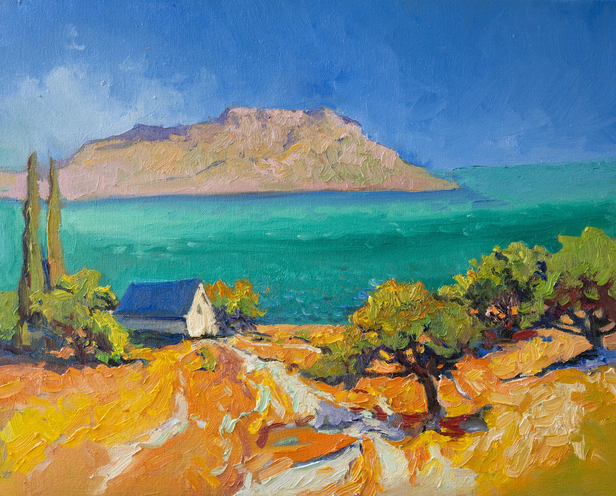 Suren Nersisyan Landscape Painting - Turquoise Mediterranean Sea from Greek Islands, Oil Painting