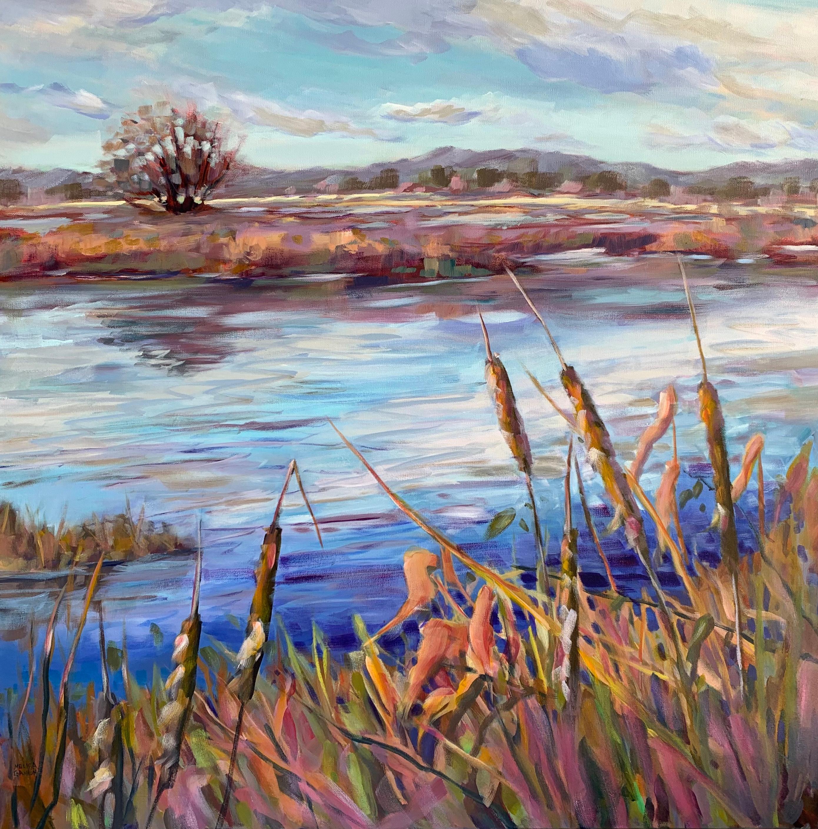 Melissa Gannon Landscape Painting - Cattail Haven, Original Painting