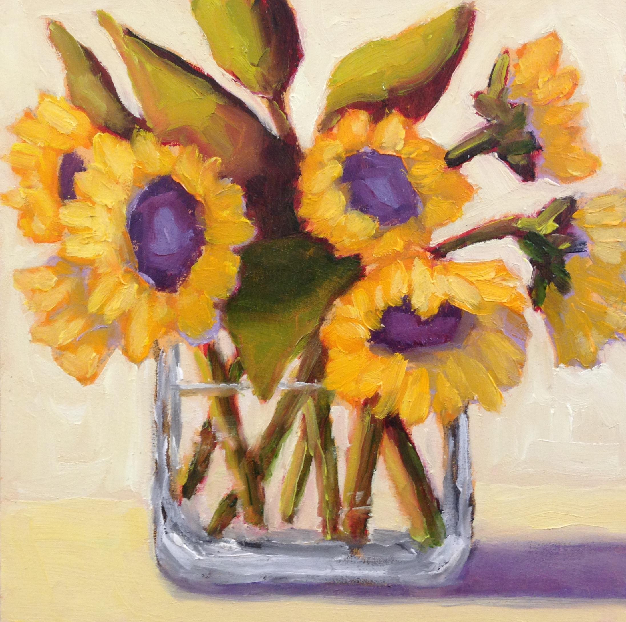 Pat Doherty Still-Life Painting - Sunflowers in Vase II, Oil Painting