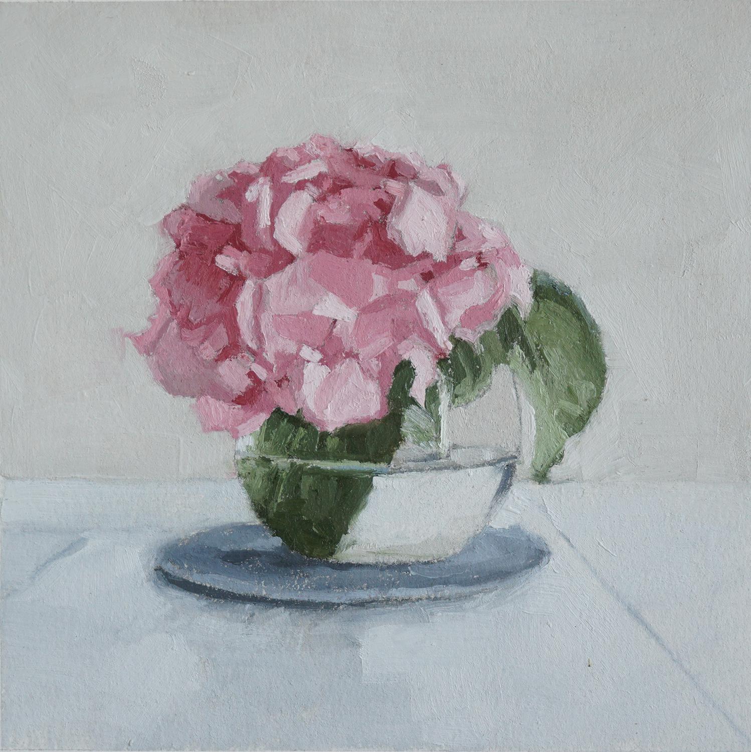 Ortensia in fiore, Pittura a olio - Art di Nicole Lamothe