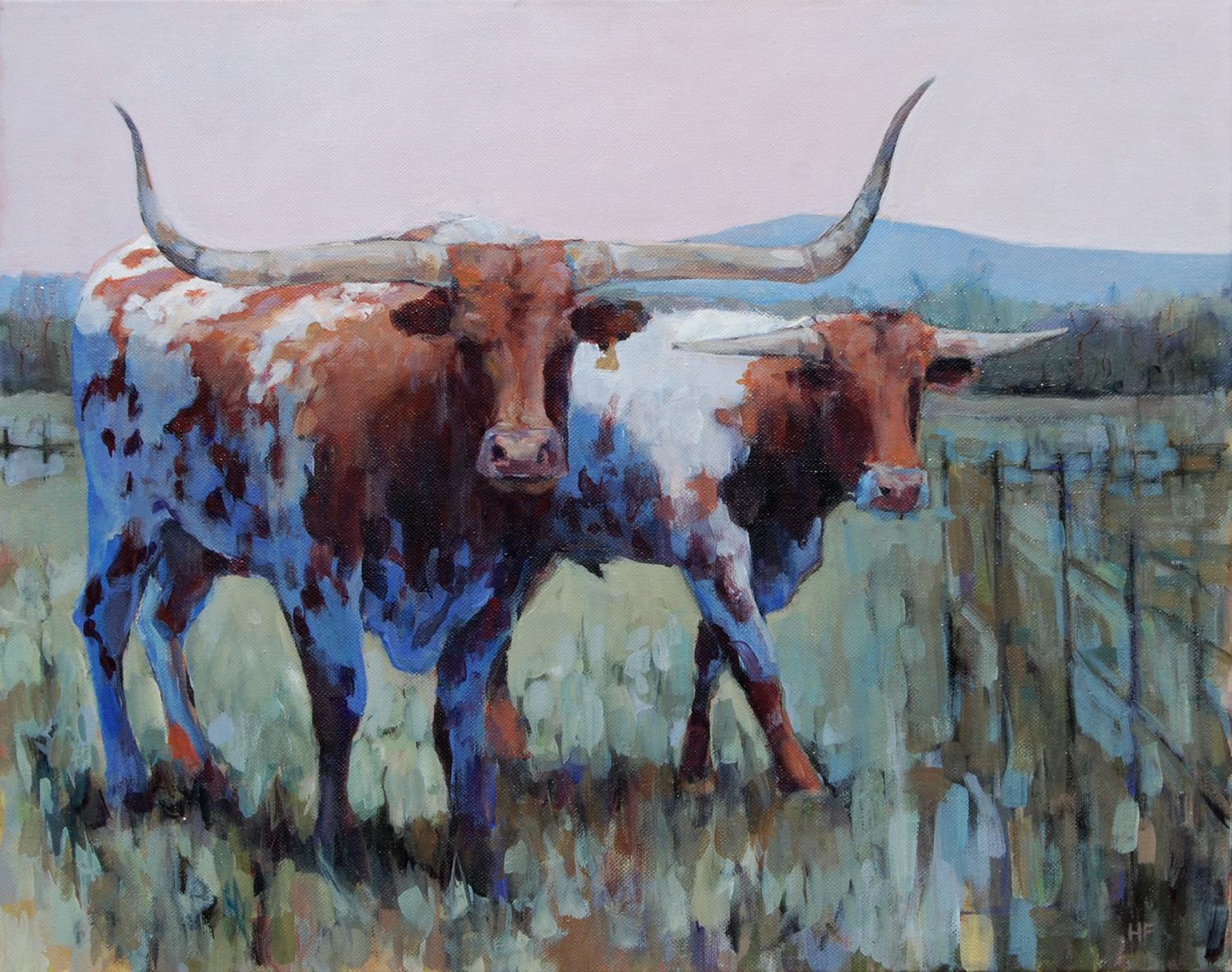 Heather Foster Animal Painting - Pagosa 2 Bulls, Original Painting