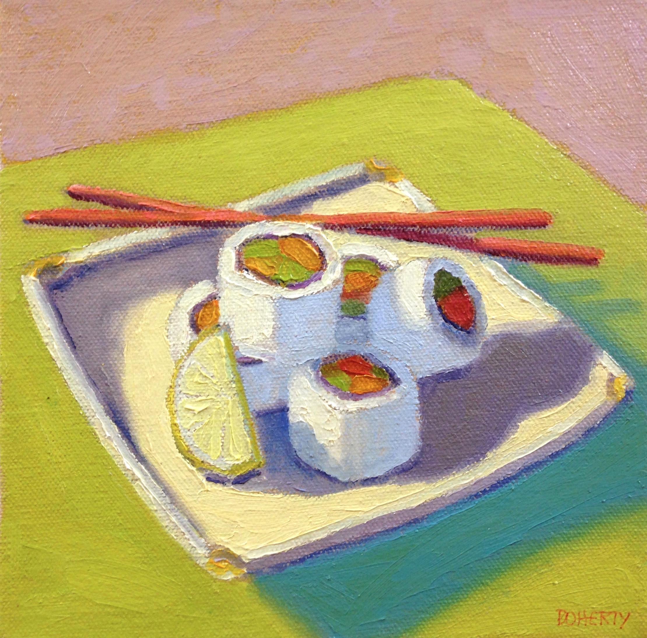 Five Sushi Rolls, Oil Painting