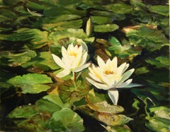 Early Morning Light on Water Lilies, Oil Painting