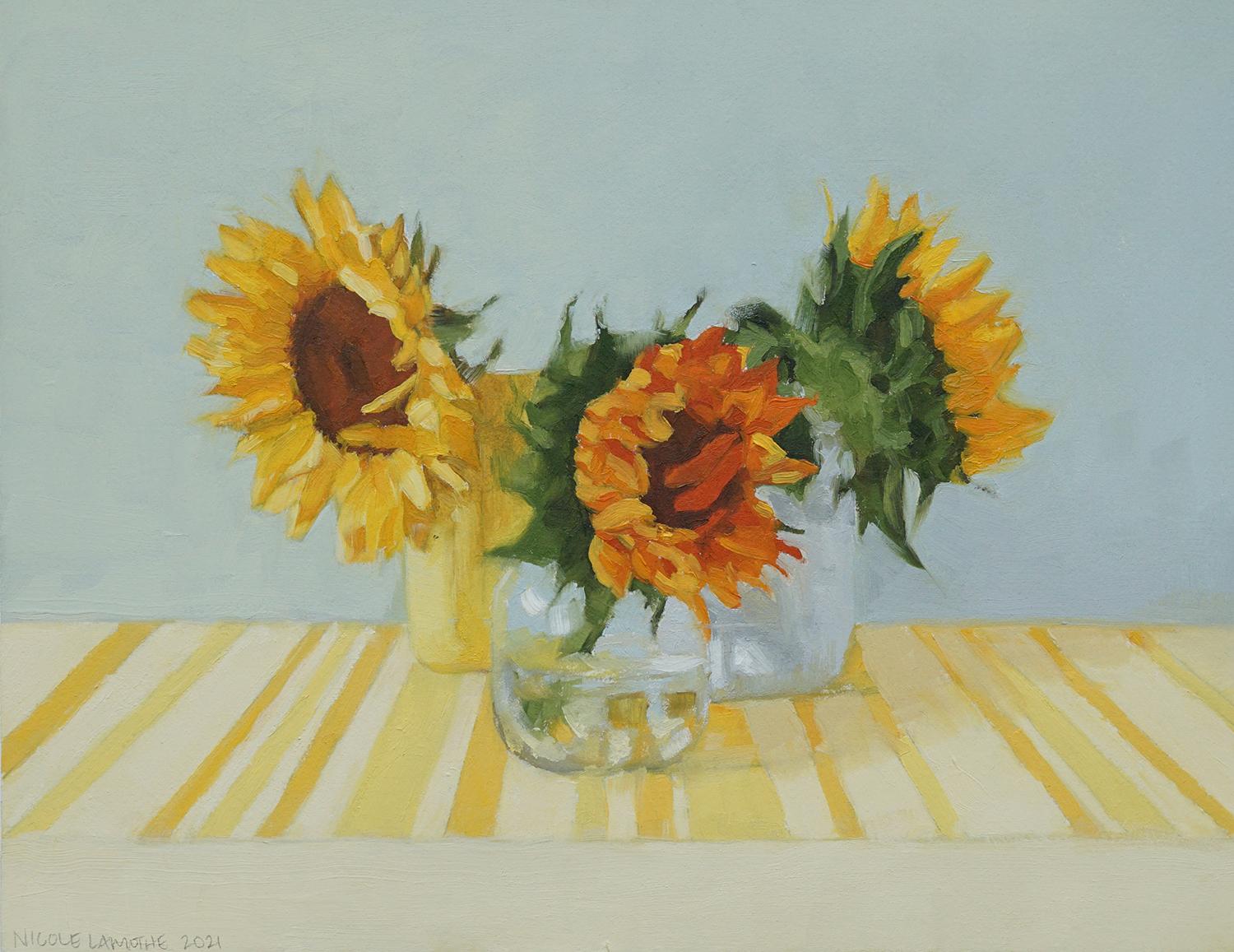 Still-Life Painting Nicole Lamothe - Peinture à l'huile - Tournesols à la lumière du soleil