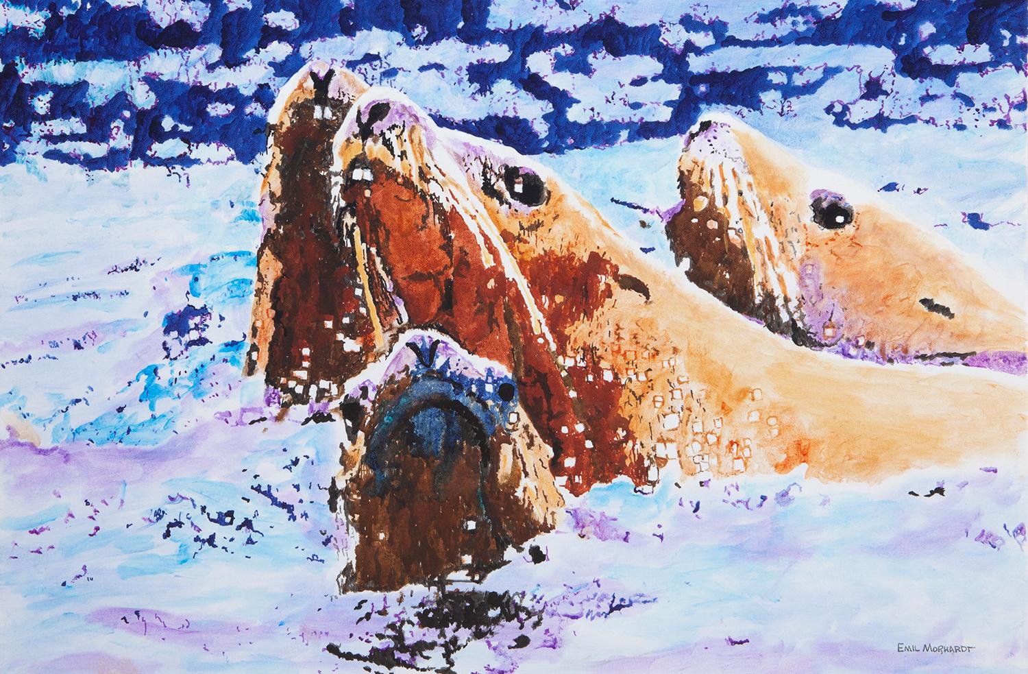 Les lions des mers en mer, peinture originale