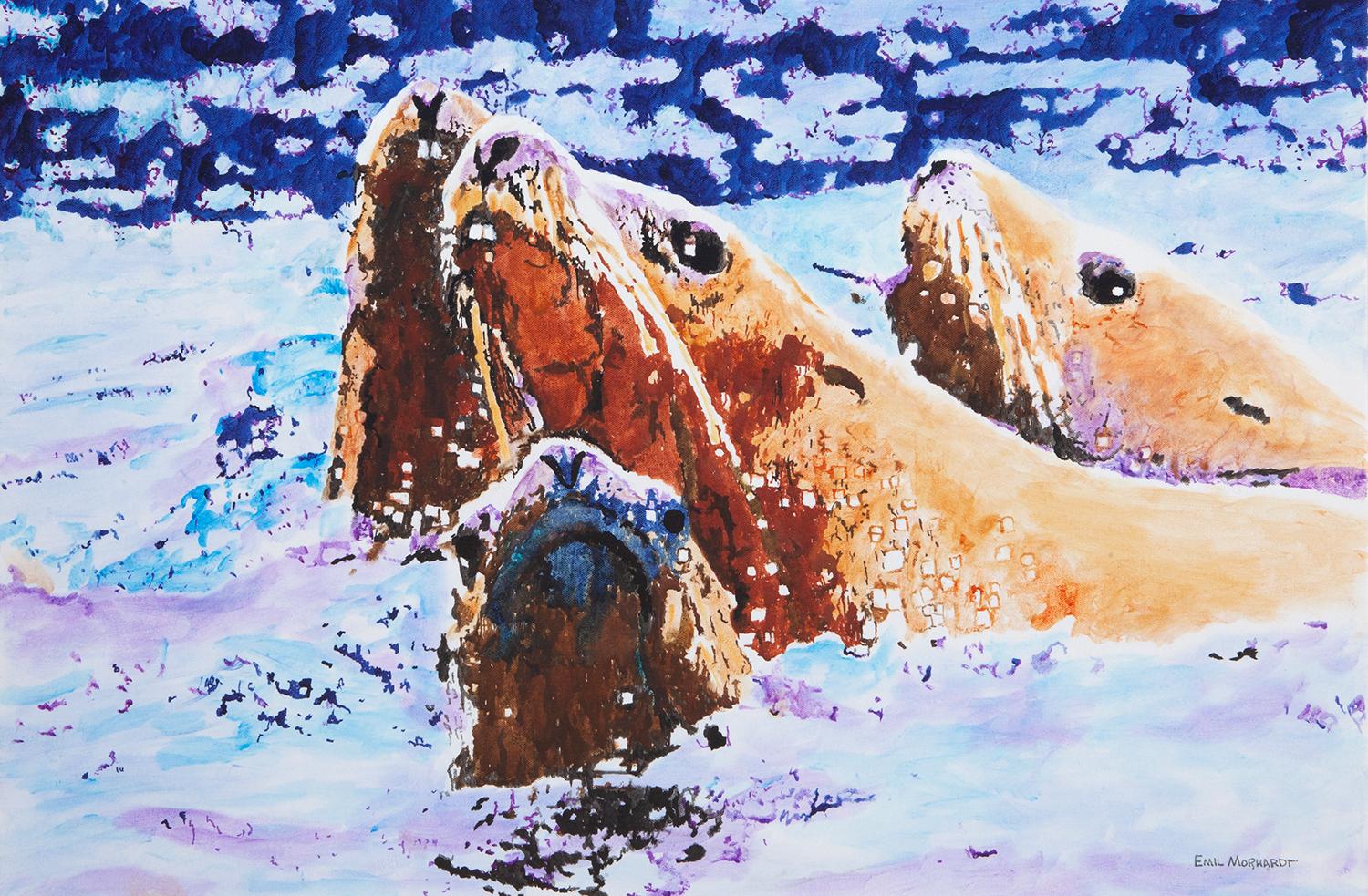 Animal Painting di Emil Morhardt - Leoni marini di Steller in mare, dipinto originale