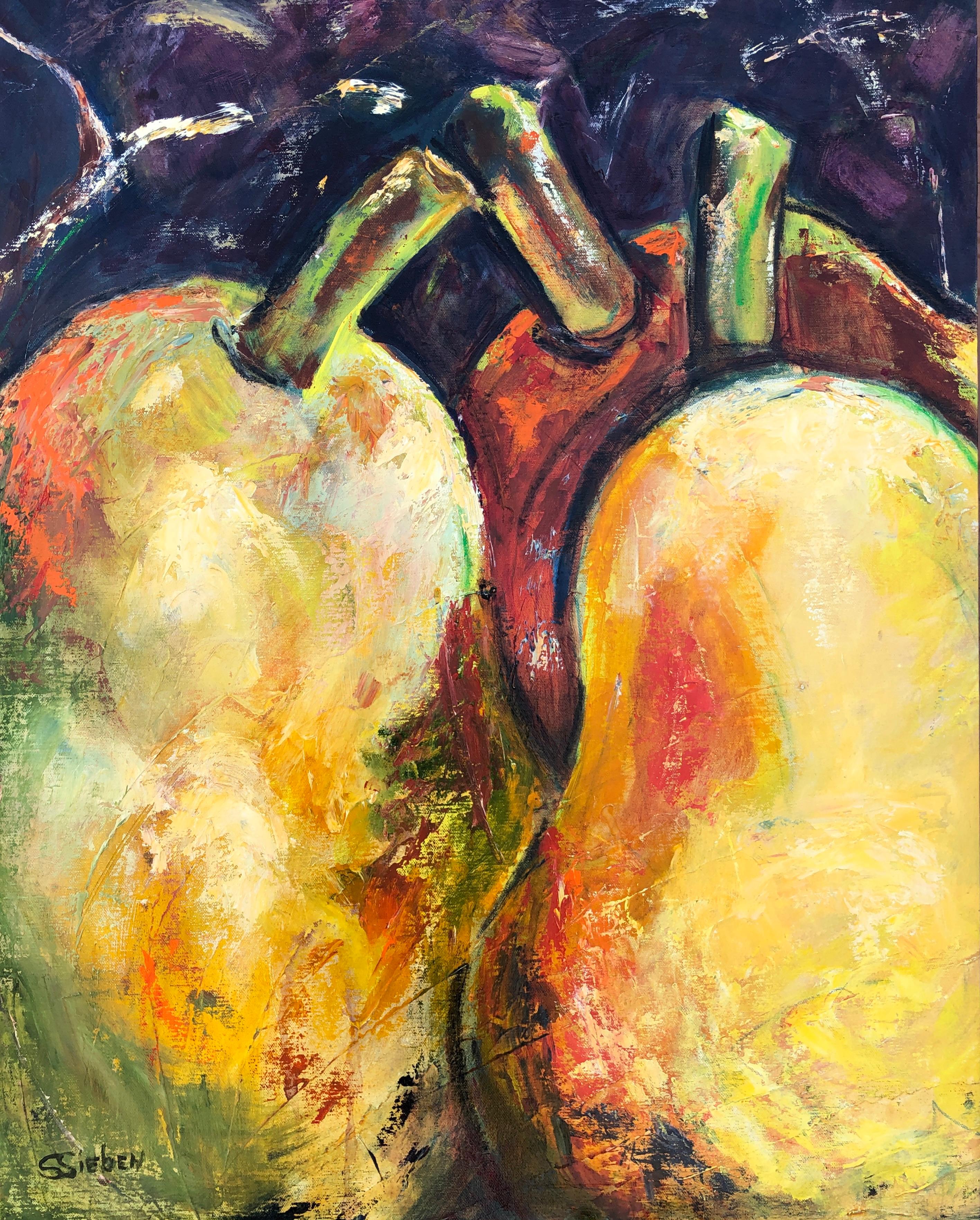 Peinture à l'huile « Three Pears » - Art de Sharon Sieben