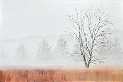 Winter Tree with Reds, Oil Painting