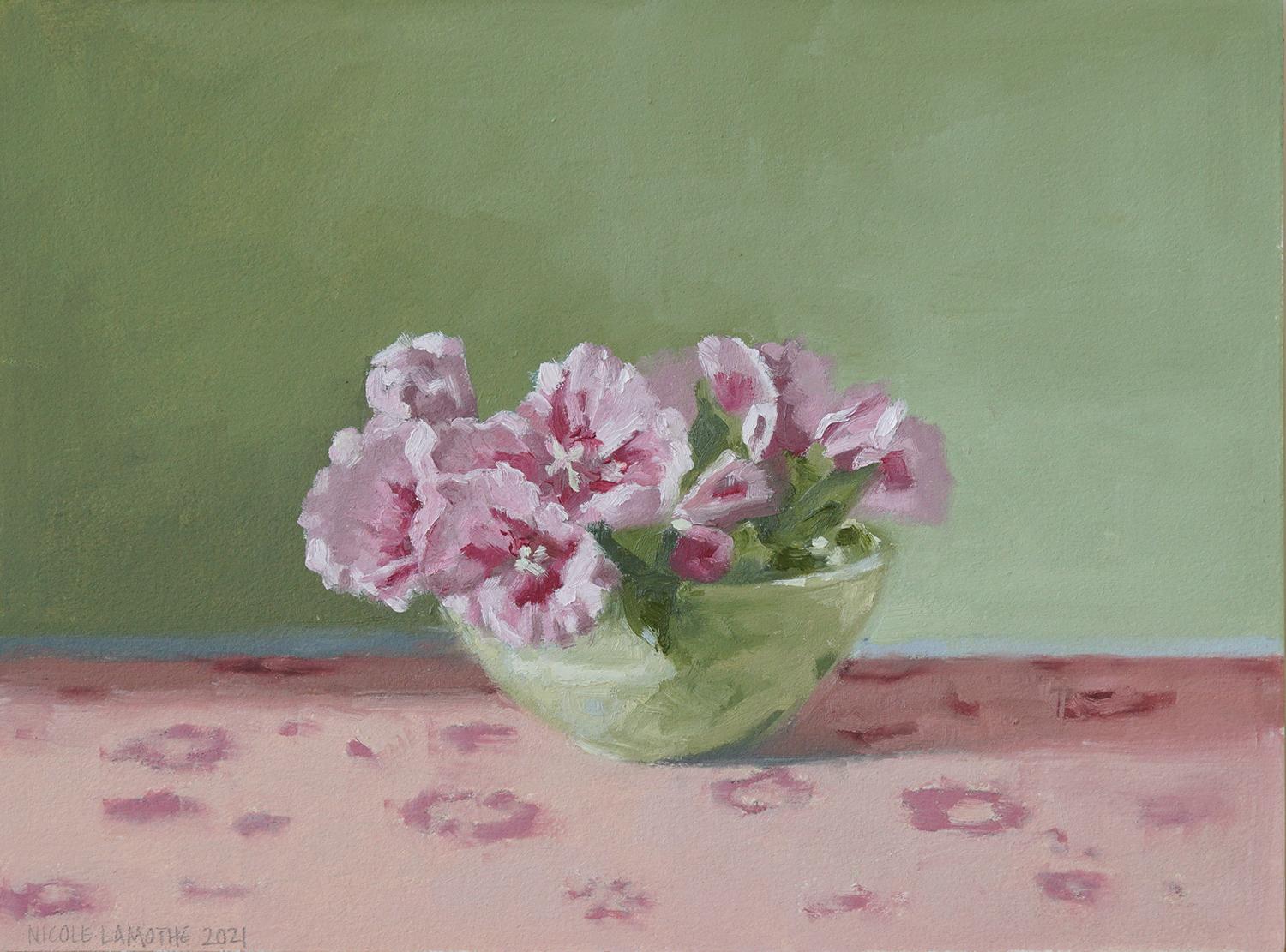 Nicole Lamothe Still-Life Painting - Green and Pink, Oil Painting