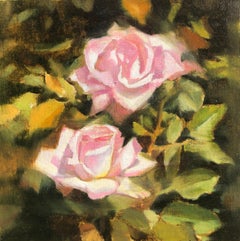 Two Light Pink Roses, Oil Painting