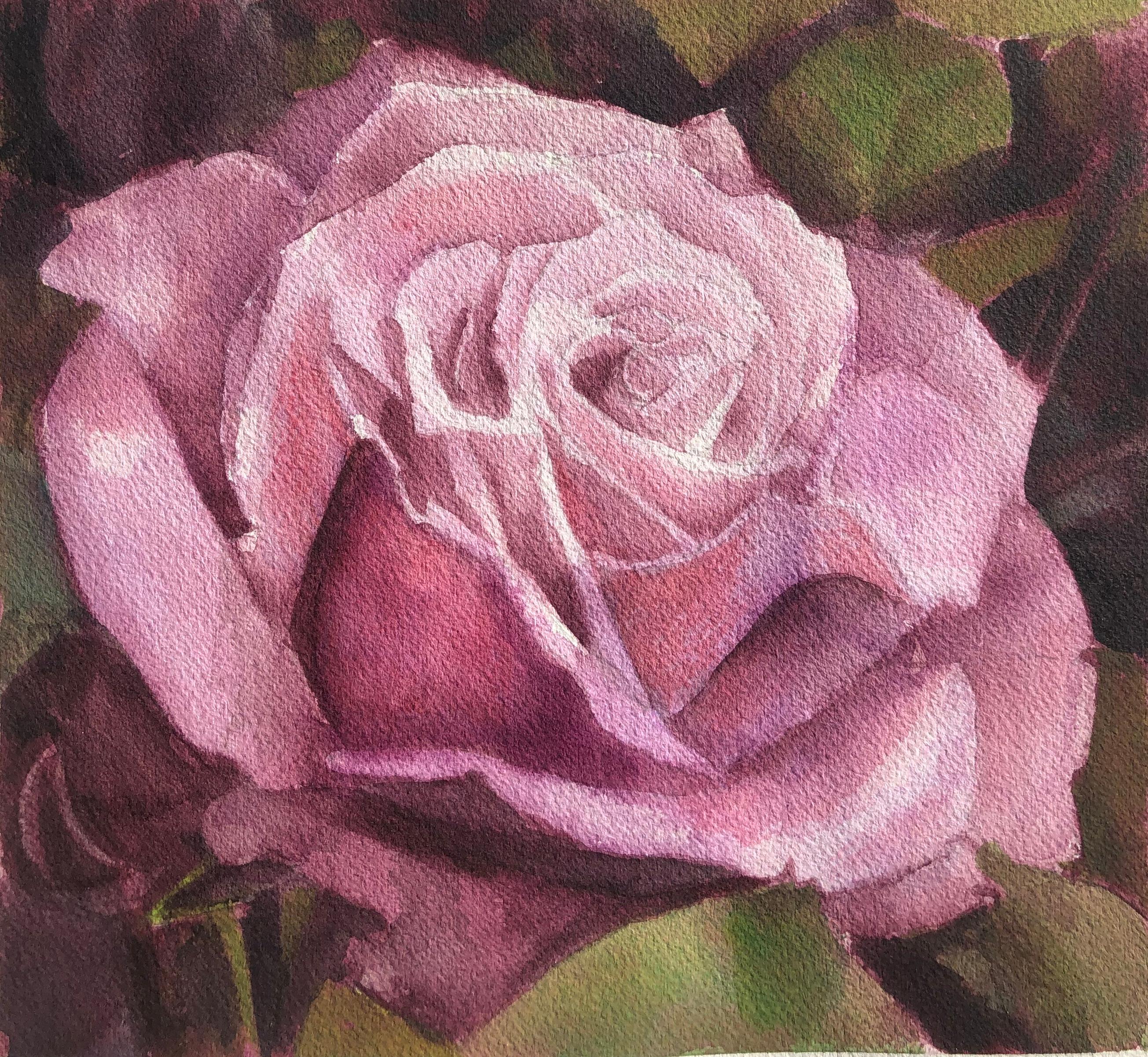 Hilary Gomes Still-Life - Pink Rose at Dawn, Original Painting