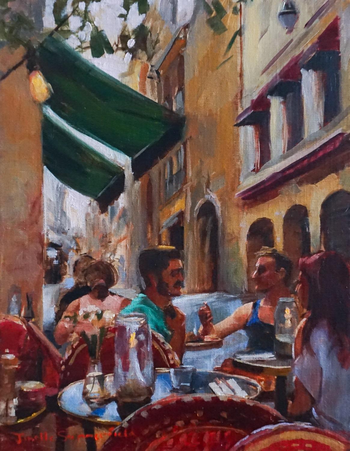 Busy Cafe in Aix, Oil Painting - Art by Jonelle Summerfield